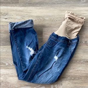 Small maternity jeans with belly band cropped